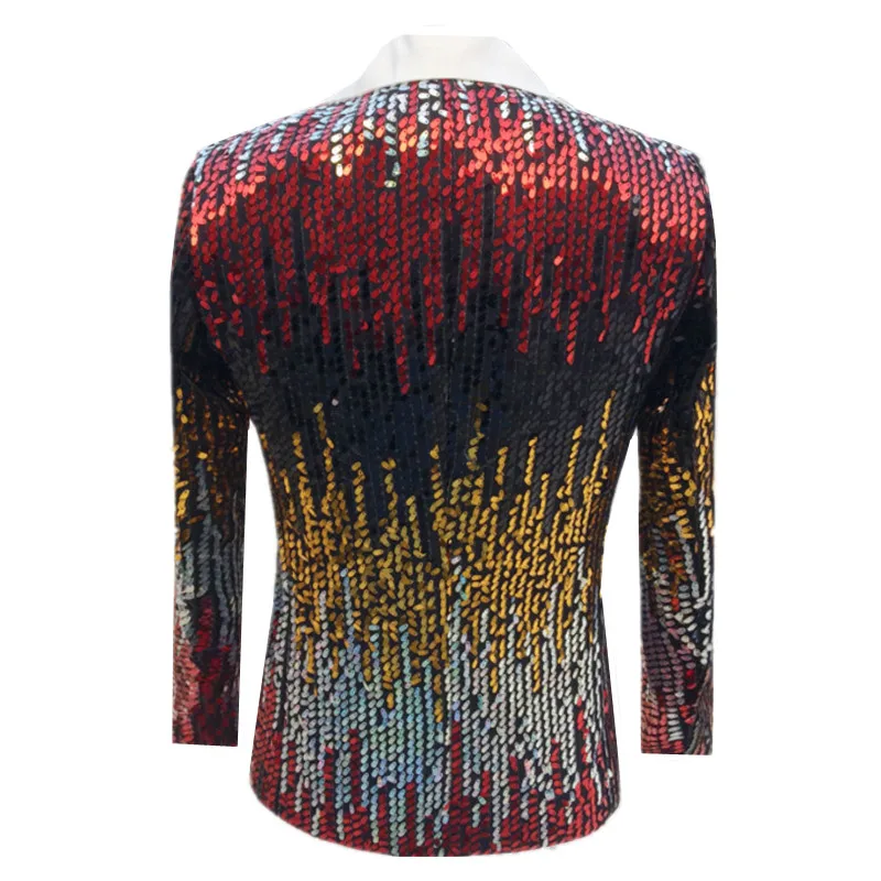 Fashion Men Sequins Suit Slim Fit Jacket Host Singer Pianist Stage Performance Luxury Dress One Button Blazer