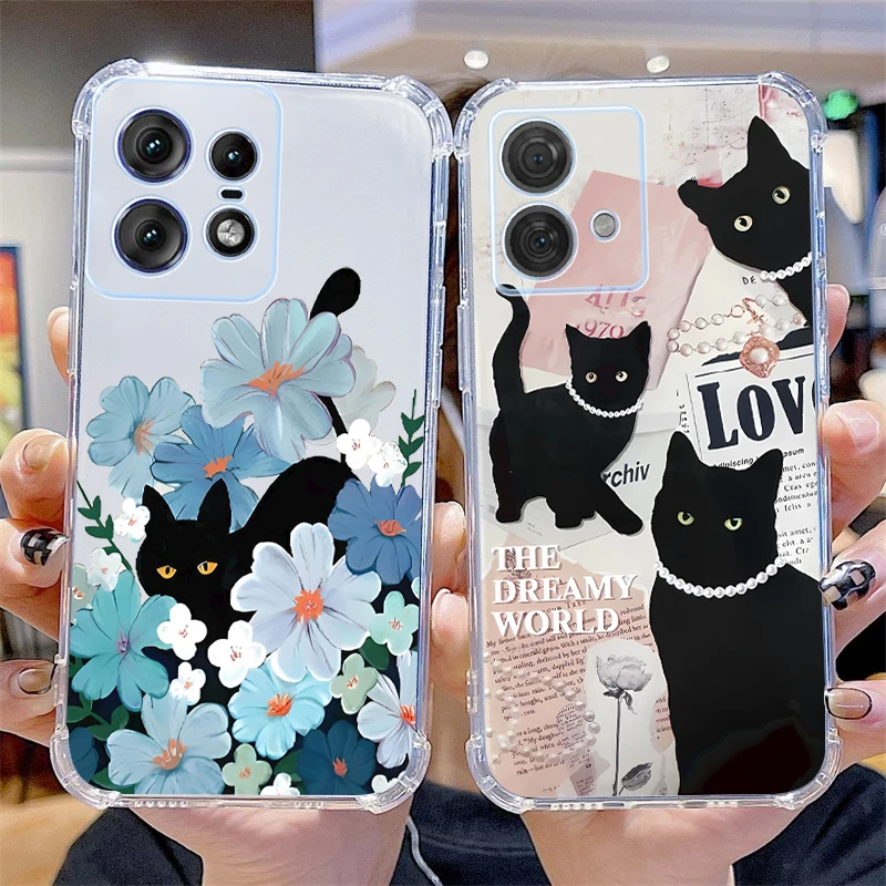 EDGE 40 Neo Cold Cat Transparent Phone Case For Motorola Moto Edge 40 30 50Pro 30Pro 40Neo 30Neo E13 E22 E32 E20 E7 E7Plus Cover