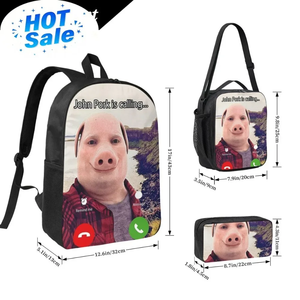 Custom Bag John Pork Is Calling Answer Call Phone Backpack BookBag School Bag Laptop Shoulder Bags 3ps Insulated Lunch Bag Penci