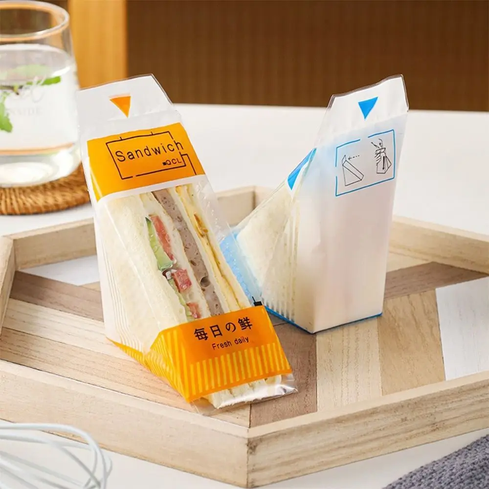 Triangular Sandwich Packaging Paper Transparent Plastic Bread Sandwich Bags Paper Holder Easy To Use Baking Food Wrap Food