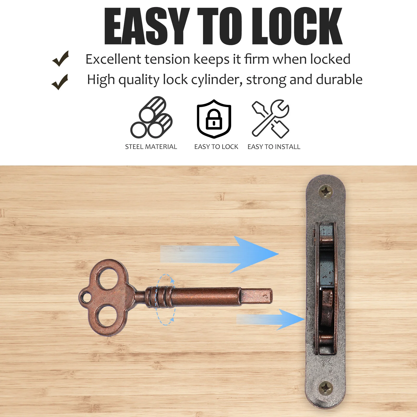 

1Set Vintage Half Round Iron Lock Durable Red Bronze Latch Easy Install for Jewelry Box Cabinet Drawer Retro Furniture