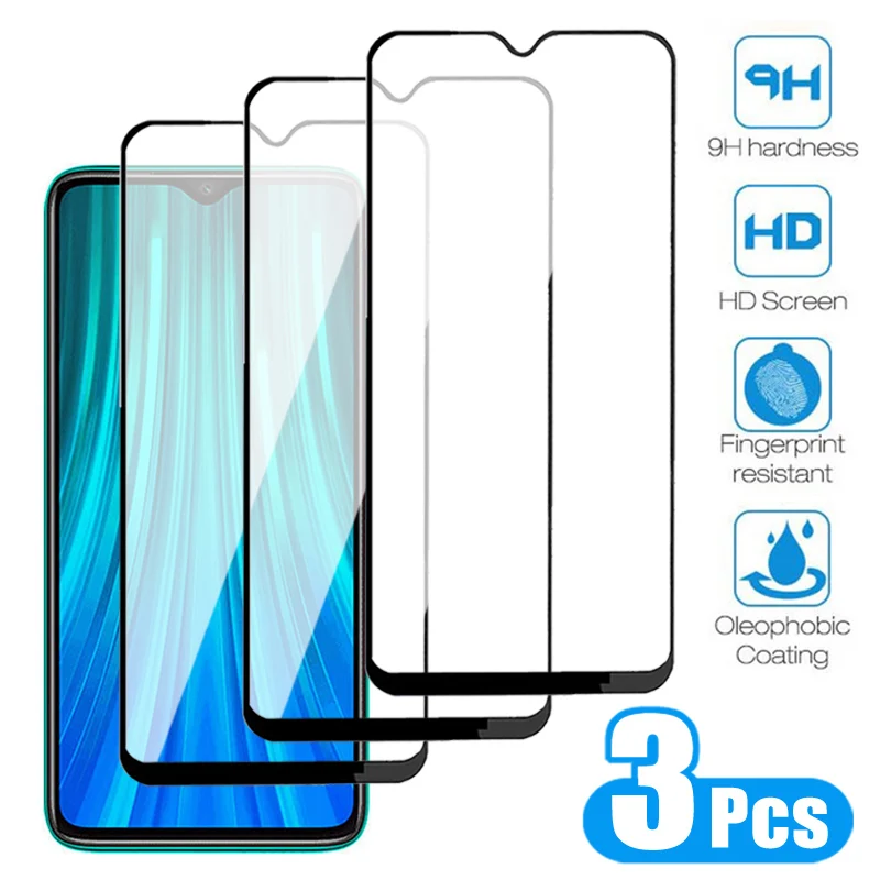 3PCS Full Tempered Glass For Xiaomi Redmi 8 8A 9 9A 9C 9T Screen Protector Redmi Note 8 9 Pro Max 8T 9T 9S Protective Glass Film