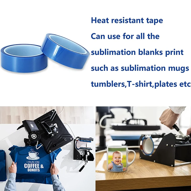Nastro per trasferimento termico da 4 rotoli, nastro resistente al calore per sublimazione del calore su bicchiere, tazze da caffè, 10MM/20MM X33M(108Ft) Blu