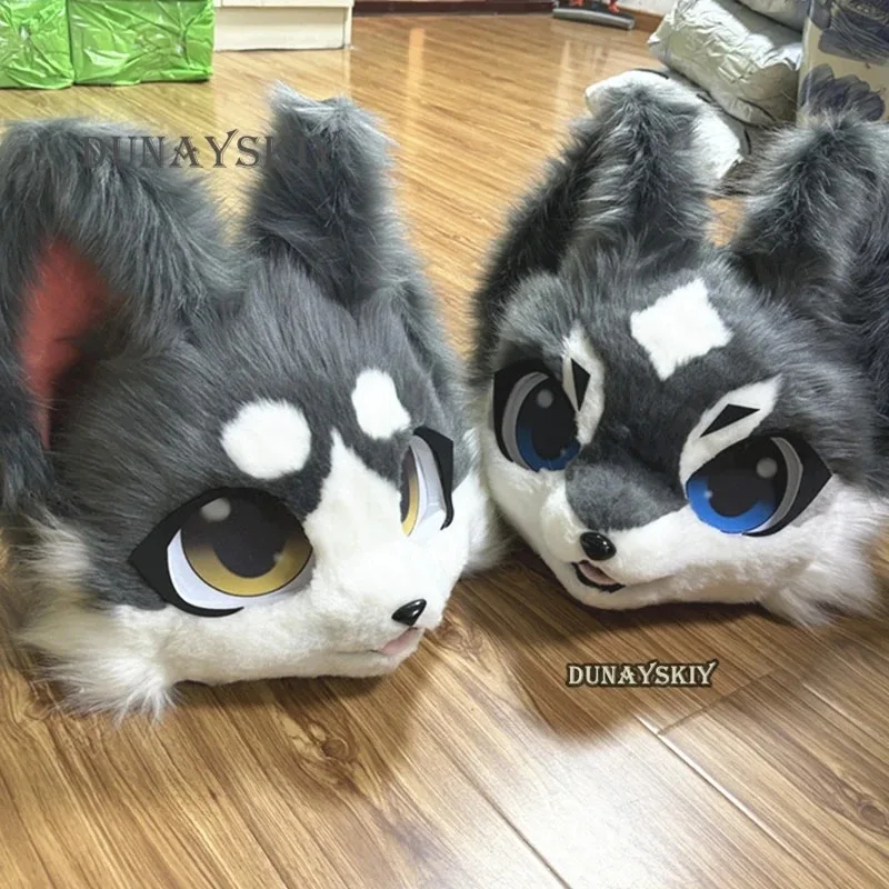 

Кавайный меховой костюм с головой животного, костюм зверя, меховой костюм с меховой головой, милая собака, волки, голова зверя, костюмы и аксессуары, костюм