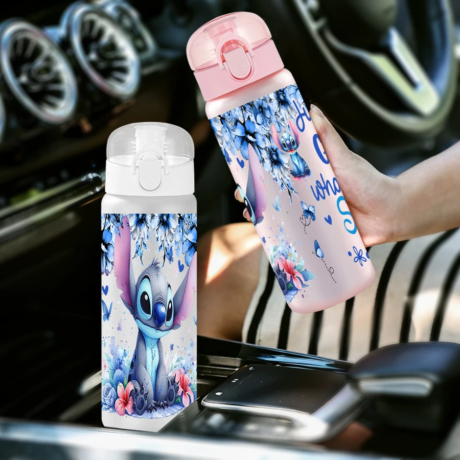 ขวดน้ำพลาสติกลายดอกไม้ดิสนีย์สติทช์ 26 ออนซ์ 1 ชิ้น แก้วน้ำสำหรับเล่นกีฬากลางแจ้ง ของขวัญวันเกิด/งานเลี้ยงรับปริญญา
