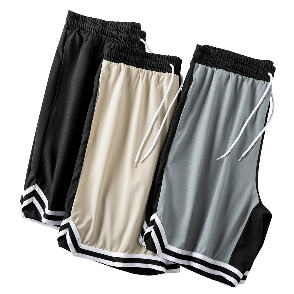Men's Summer Outdoor Colorblock Basketball Shorts Drawstring Elastic Waist Casual Activities Hiking Fishing Contrast Striped Hem