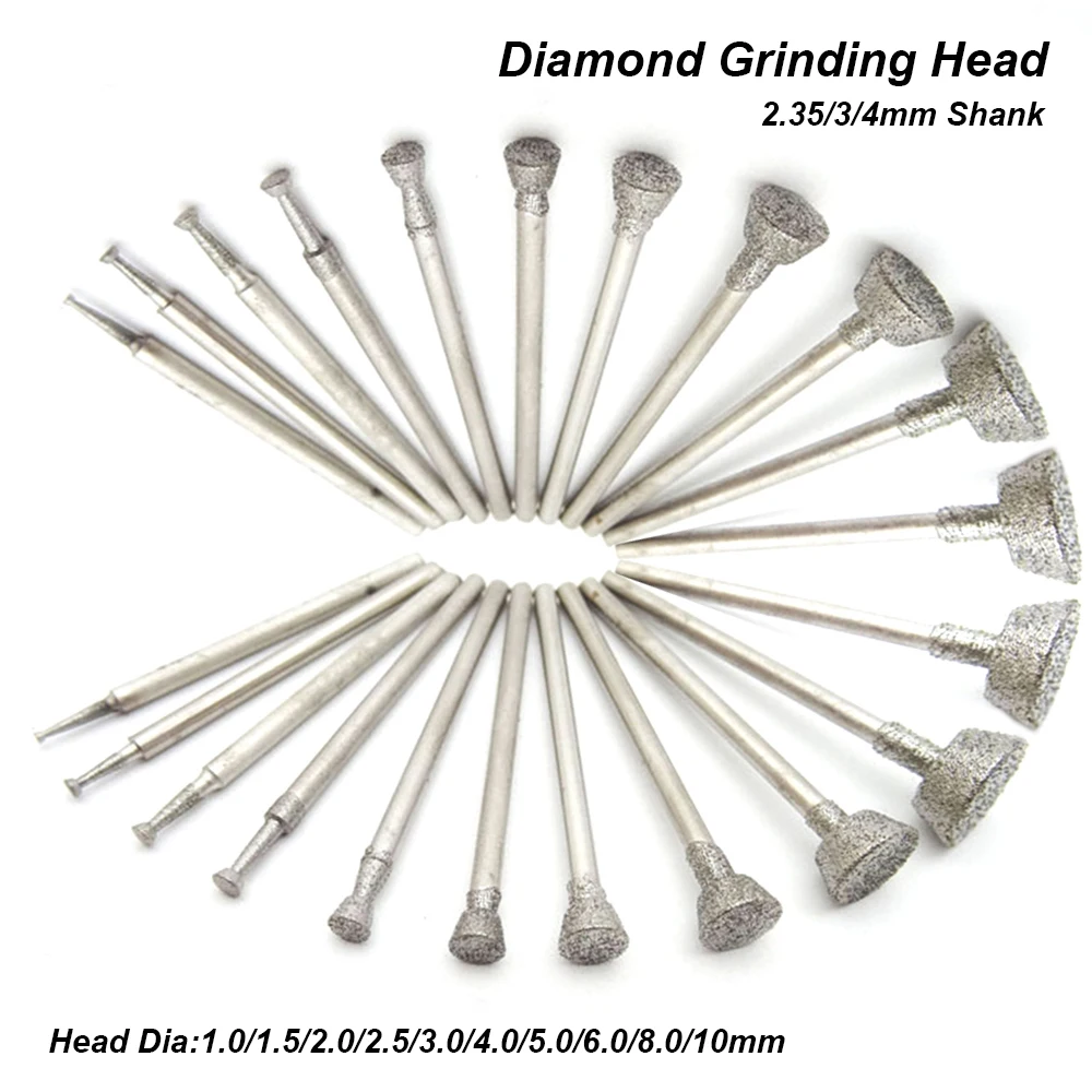 10Pc 1-10mm Inverted Trapezoid Diamond Grinding Head Mounted Point Burr Polishing Abrasive Tool for Stone Jade Peeling Engraving