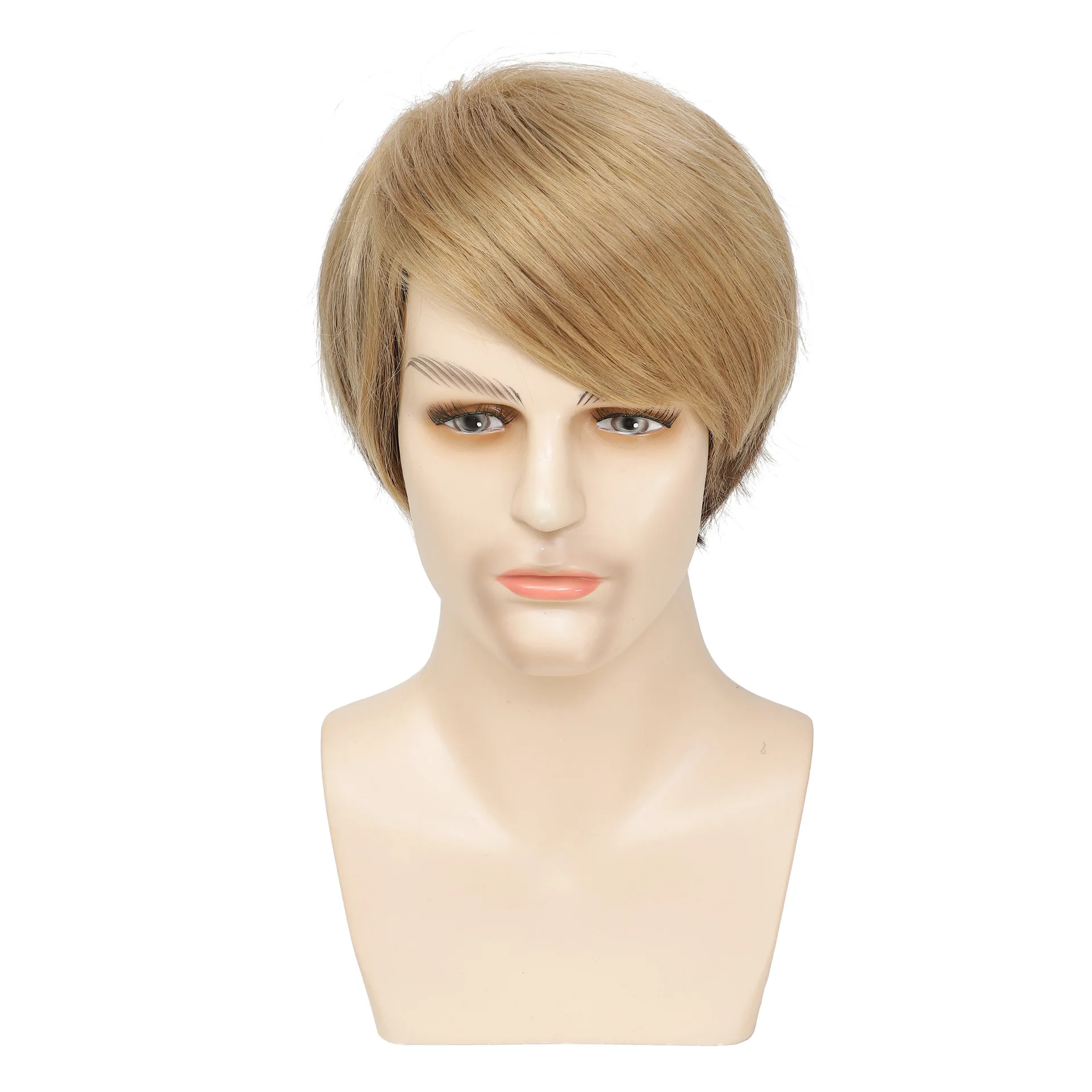 Synthetic Mens Short Wig Cool Ash Blonde Side Bangs Heat Resistant Fiber Rose Net Cap Cosplay Daily Party Durable Stock