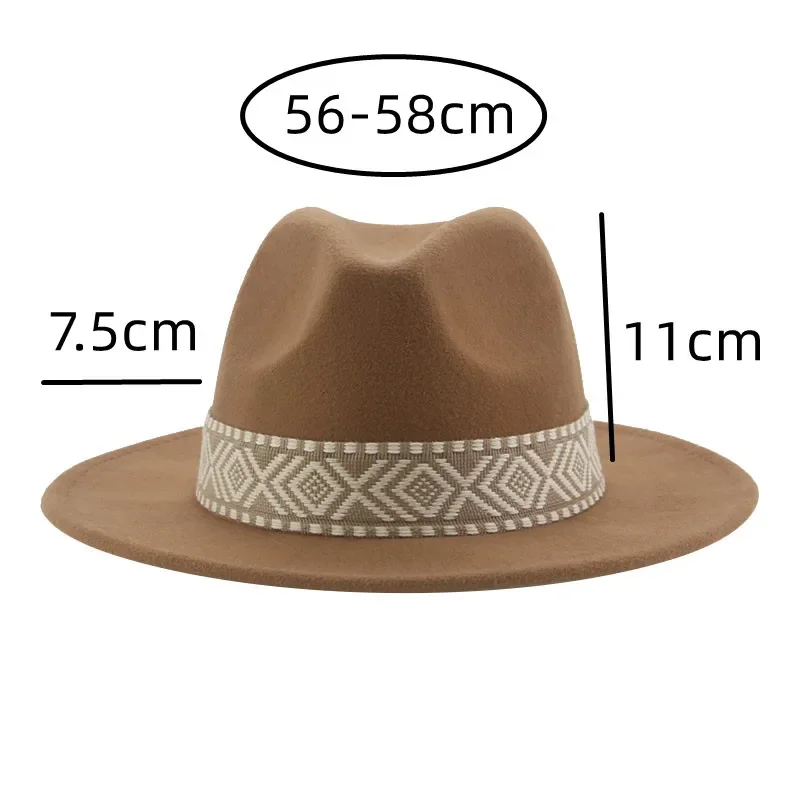 Panama Hat Western Cowboy Hats for Women Solid Big Brim Casual Fedoras Men Women Camel Black White Felted Hat Sombreros Gorras