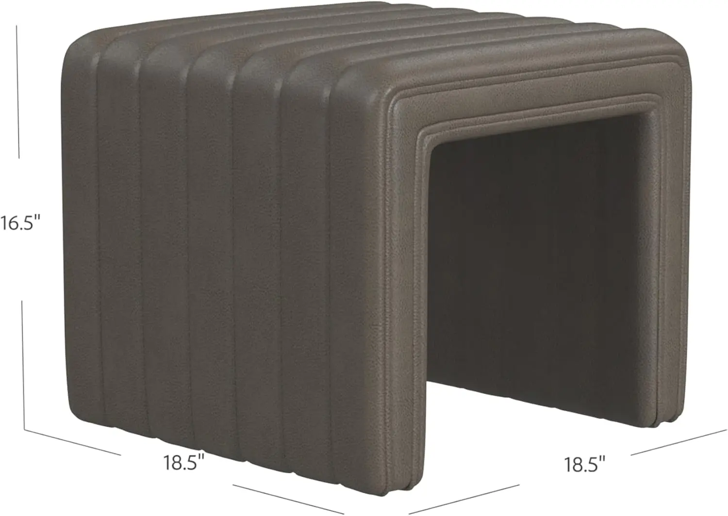 

Modern Channel Tufted Faux Leather Ottoman Home Décor|Ottoman For Living Room & Bedroom - Pewter Gray Faux Leather