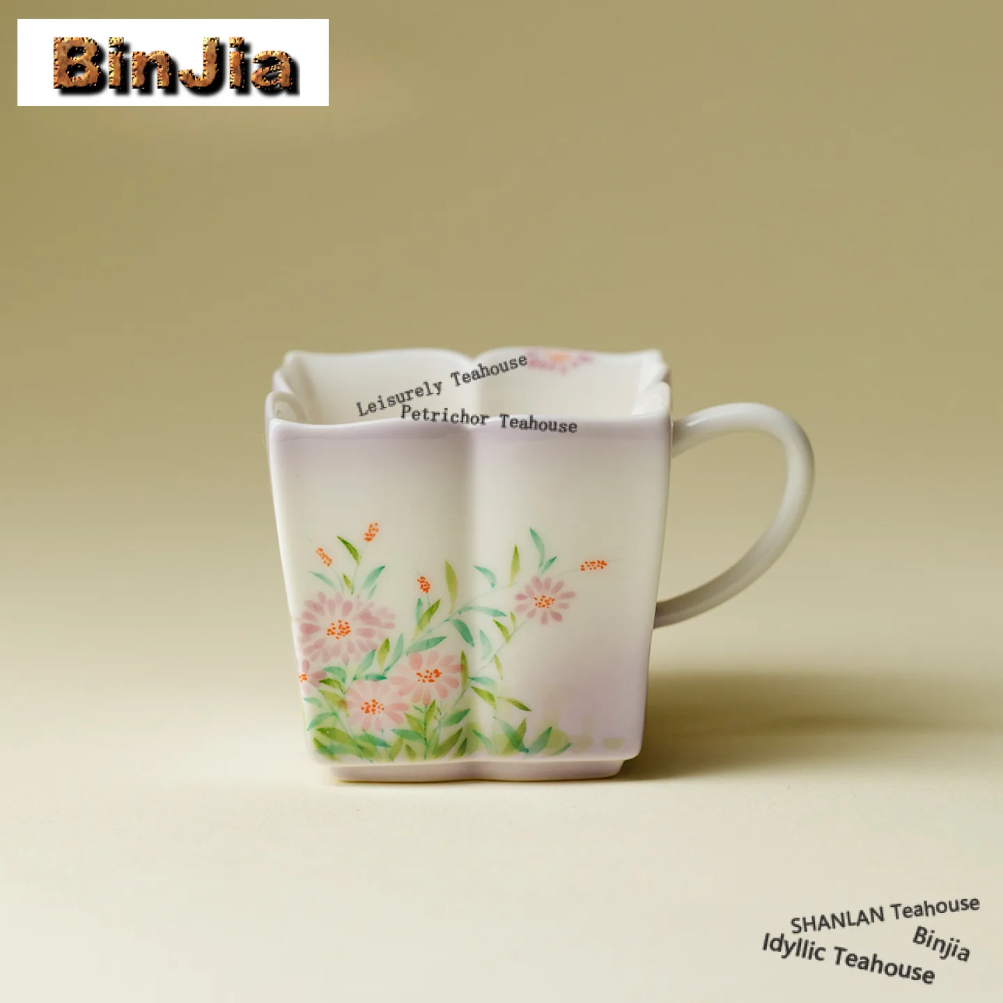 

90ml Hand-painted Purple Flower Square Handle Teacup Antique Tea Bowl Tea Cup Set Tea-tasting Personal Cup Chazhan Master Cups