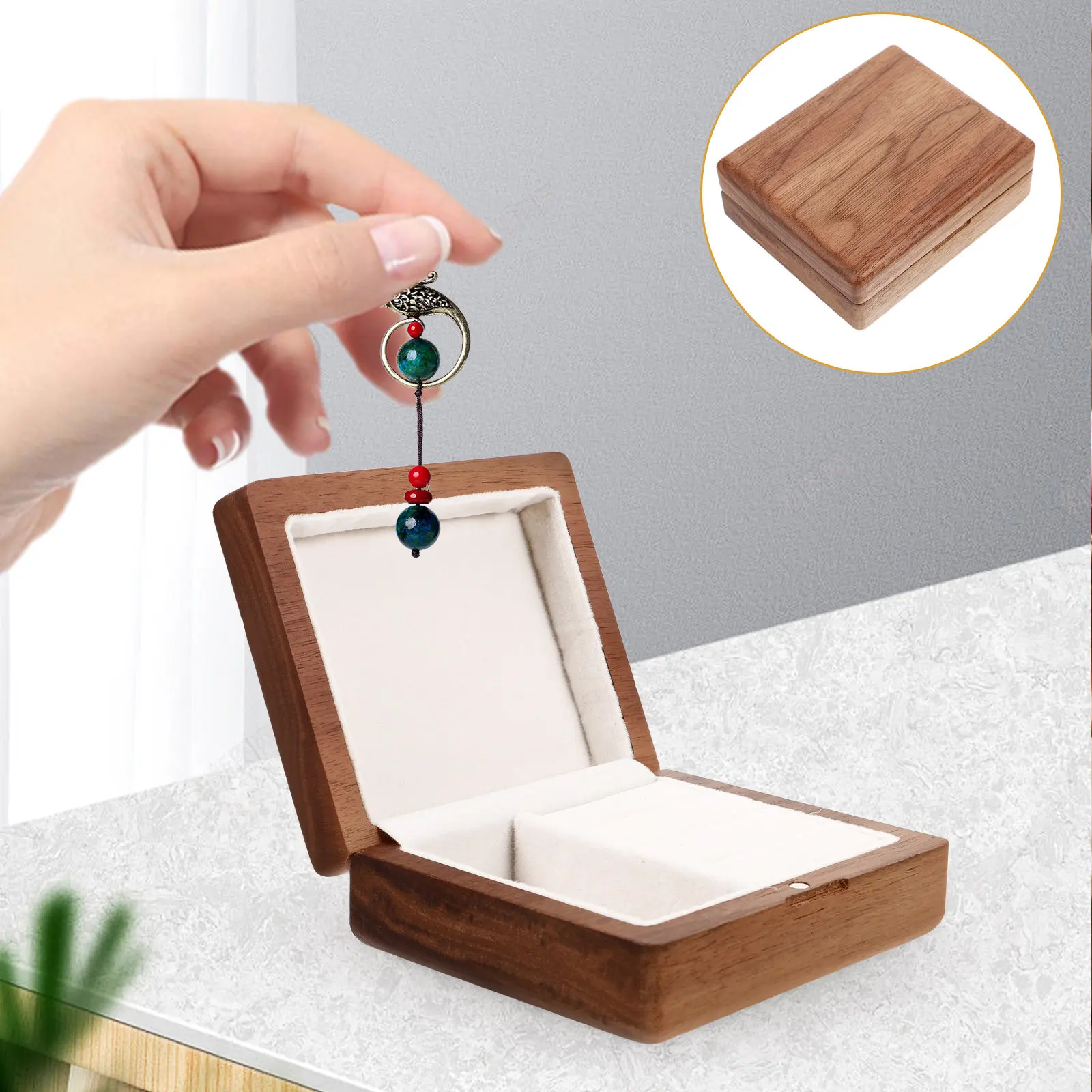 

Wooden Jewelry Box for Rings Necklaces Earrings Desktop Storage Gift Box Wedding Engagement Proposal Ring