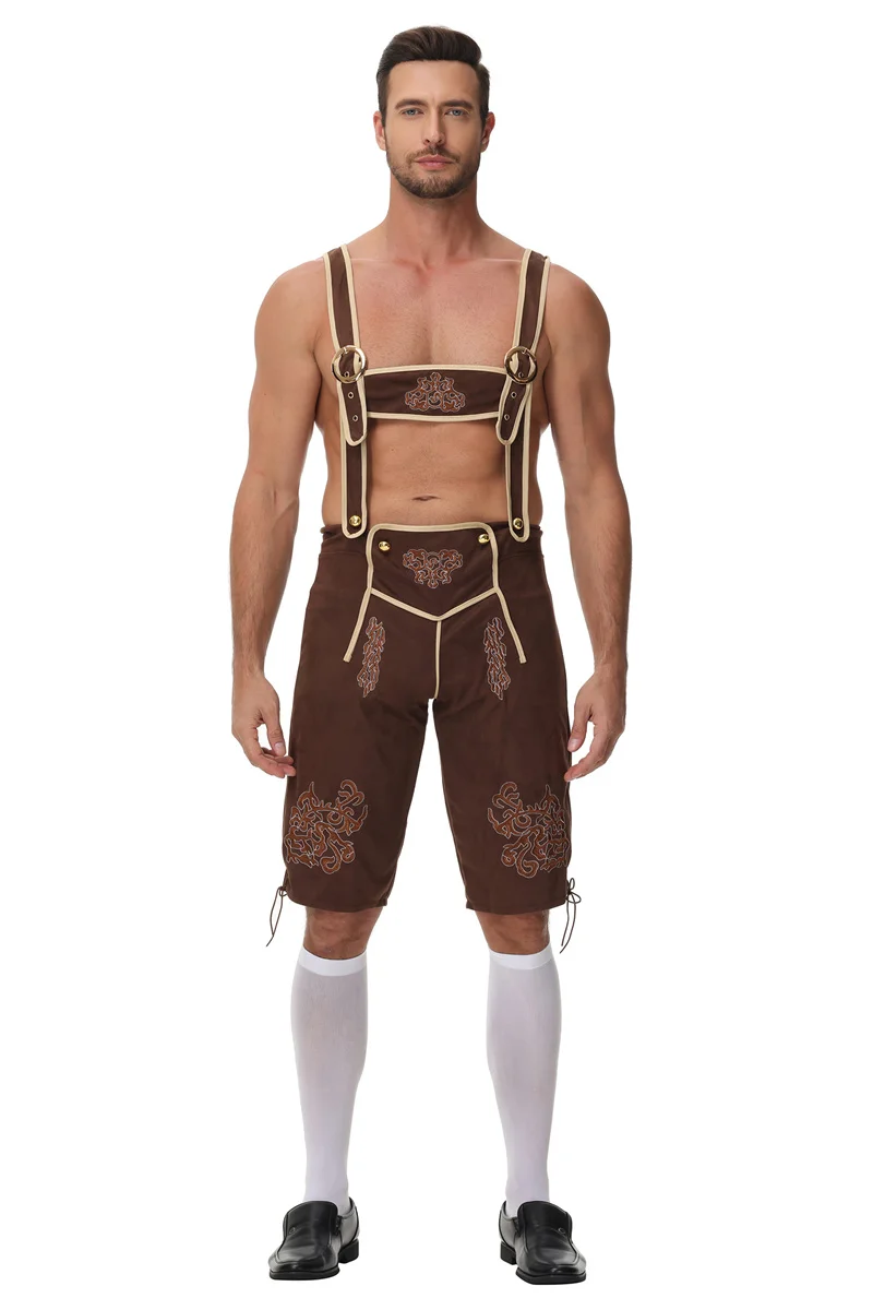 الرجال الألمانية مهرجان أكتوبر Lederhosen زي البافارية البيرة مهرجان حزب تأثيري الأسود براون الحمالات السراويل