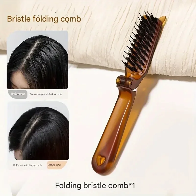 1pcs Mane Bristle Hair Brush Amber Foldable Portable Comb Pocket Collapsible Travel Massage Hair Styling Tool Salon Gift