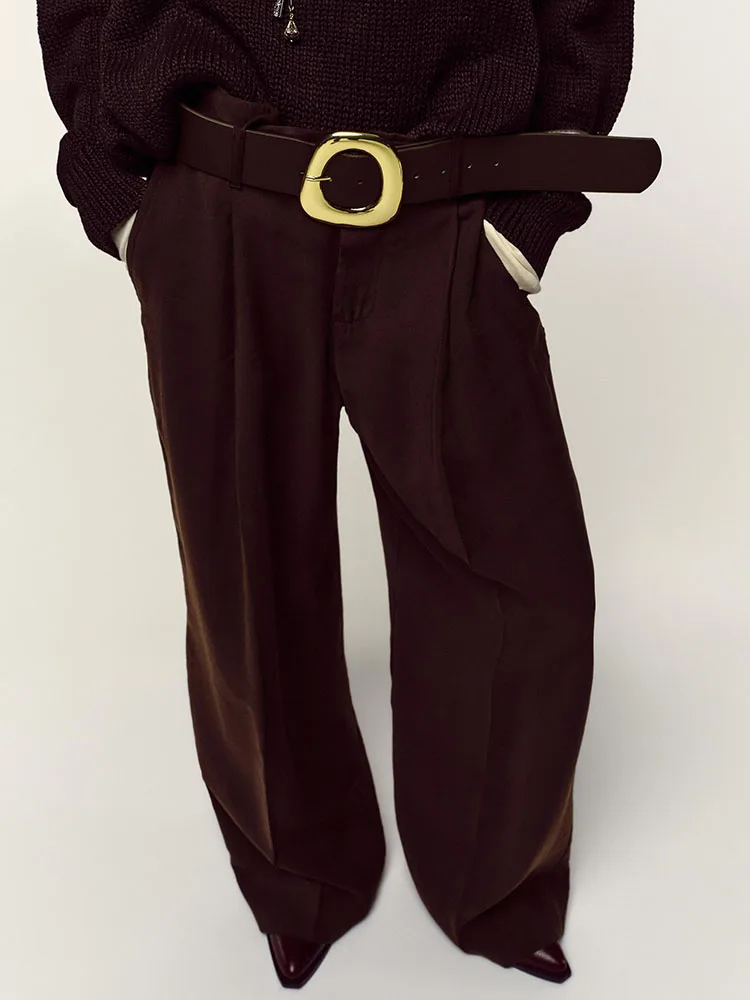 Automne 2025 nouveau taille haute jambe large pantalons décontractés avec ceinture Ele femmes pantalons longs amples dames Premium Faion