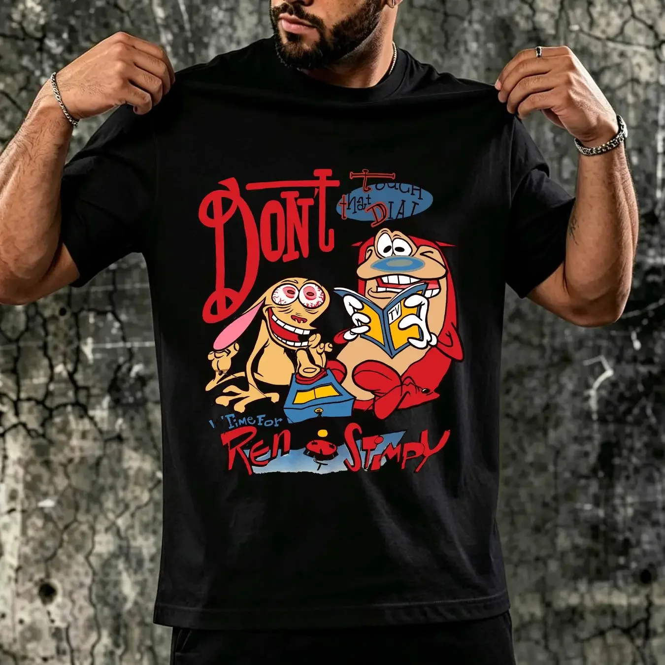 washed T Shirt Vintage Ren and Stimpy shirts Cotton S 4Xl NN719 vintage Washed streetwear Unisex Versatile graphic Breathable