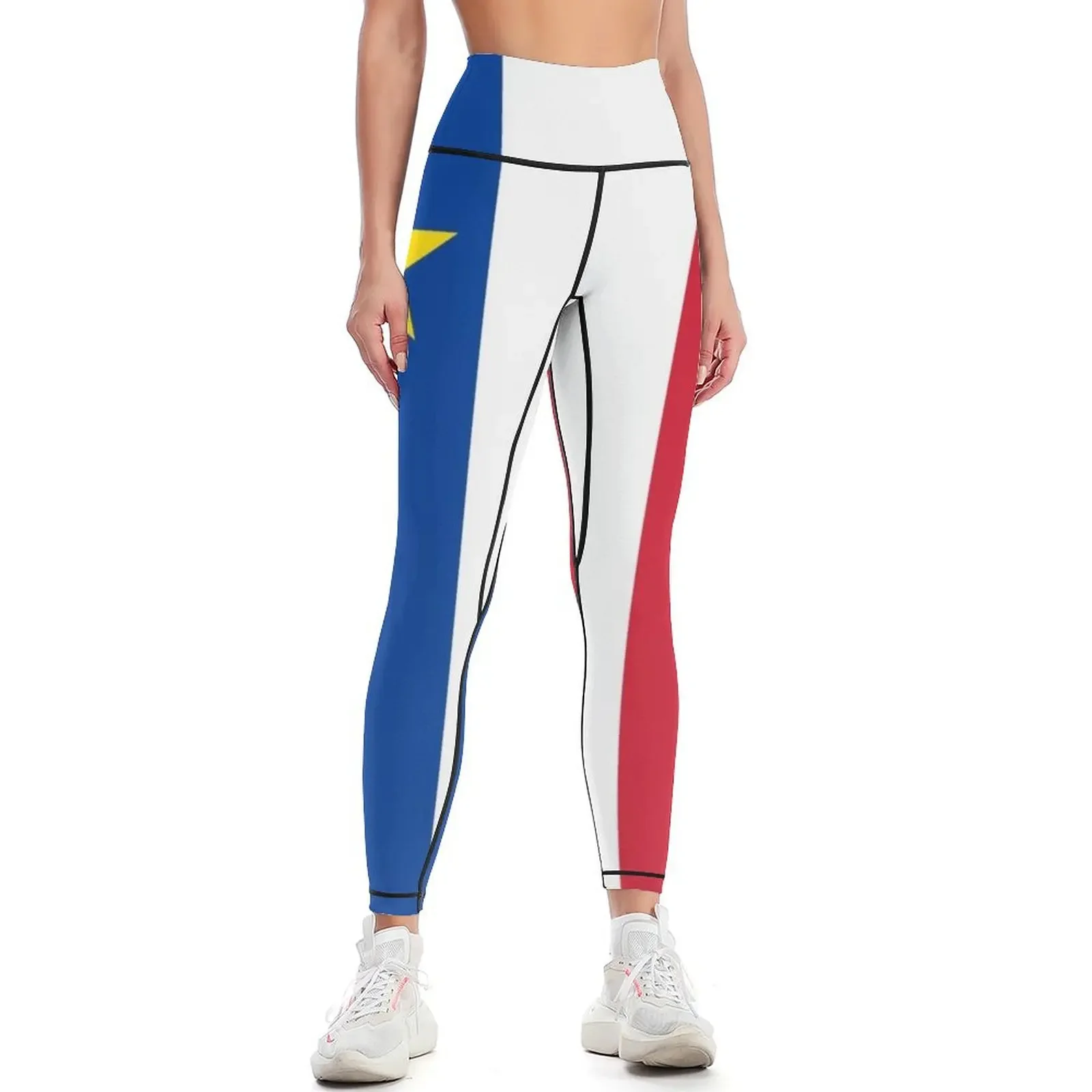 

Acadie Acadia Flag blue white red North American New Brunswick Acadian French Canada HD Leggings high waist Womens Leggings