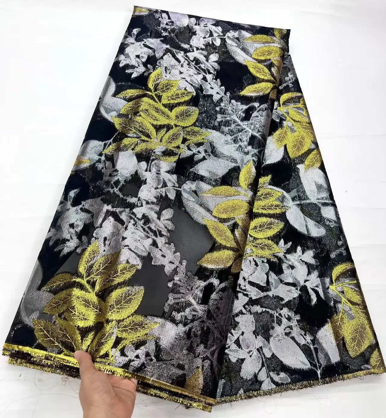 

Высокое качество нигерийский цветок цветочный дамасский ткань для свадьбы золотая африканская парча жаккардовая кружевная ткань материал