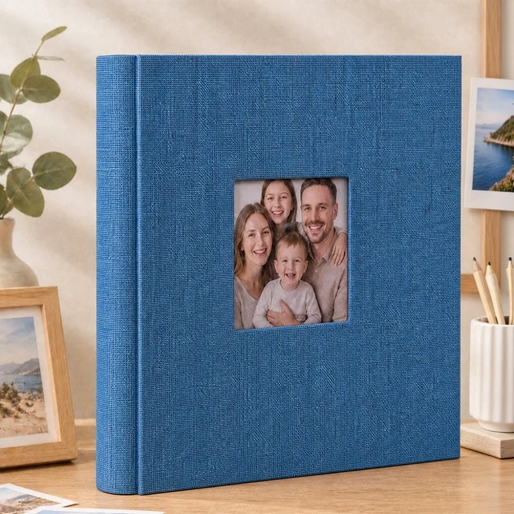 Large 4x6 Linen Photo Album Holds 500 Photos Hardcover Insert Photo Book Large Capacity Front Window Picture Album Home Storage