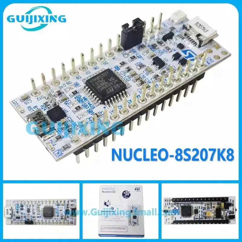 The NUCLEO-8S207K8 STM8 Nucleo-32 development board uses the STM8S207K8T6 microcontroller