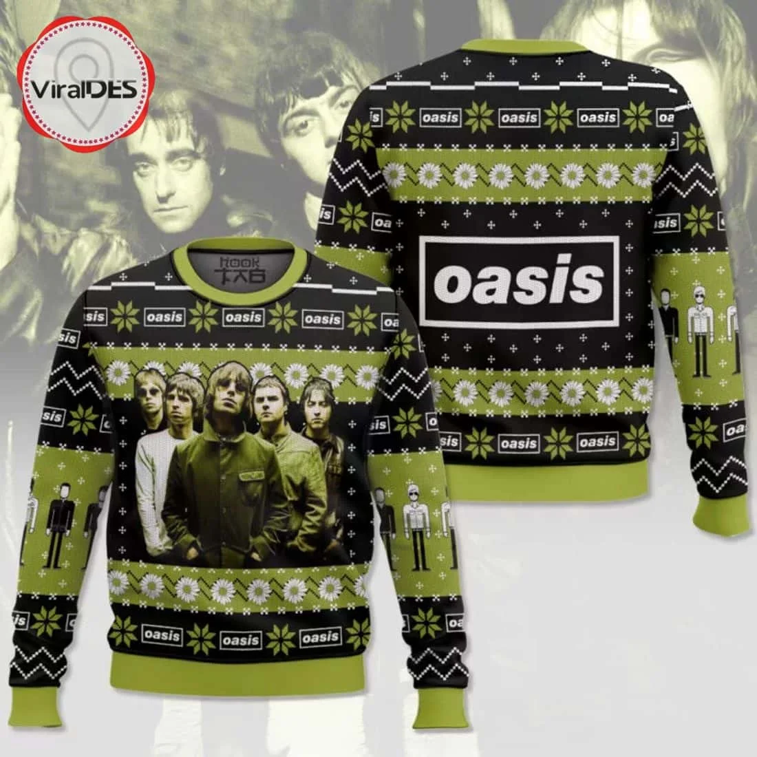 Oasis Football Pitch Britpop Band Design Ugly Christmas Sweater Rock Fan Xmas Gift  Autumn/Winter Men Women Sports Warm Hoodie