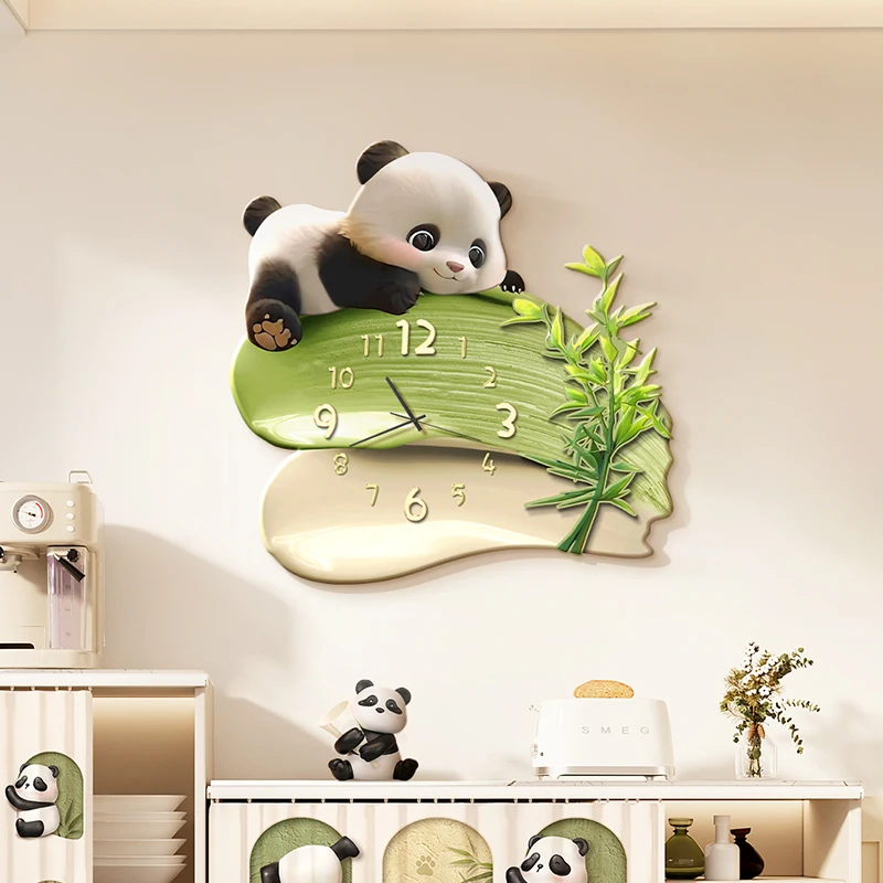 

Pastel Panda Wall Clock With 3D Wall Lamp Design Silent Quartz Movement For Living Room Dining Room Entryway Matte Finish Decor