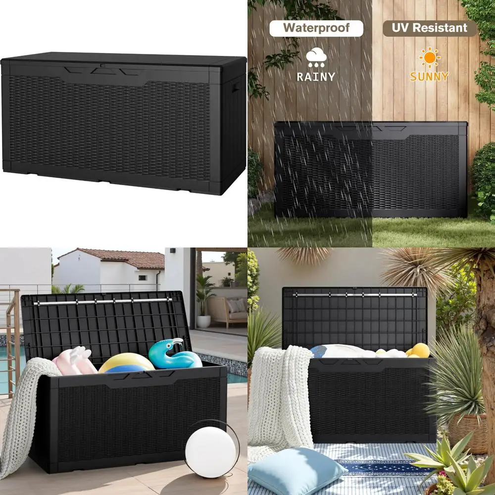 

Waterproof Outdoor Storage Box - 100 Gallon Capacity, Lockable Lid, Ideal for Garden Tools and Patio Cushions