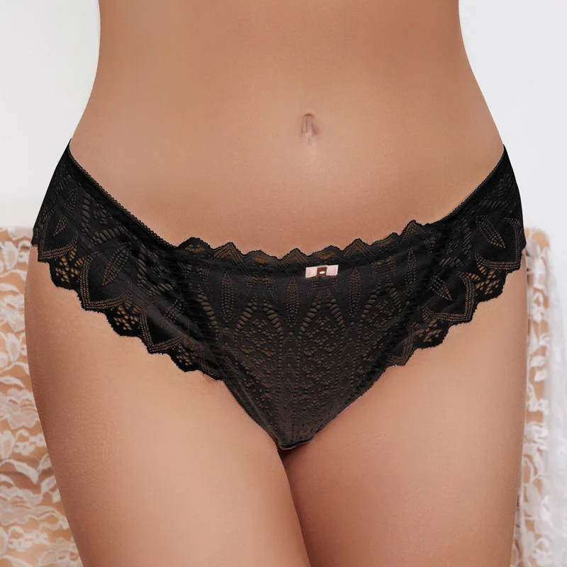 Felinus New Panties Women Lace Underwear Sexy Low-Waist G String Thong Hollow Out Underpant Solid Comfortable Female T-Back