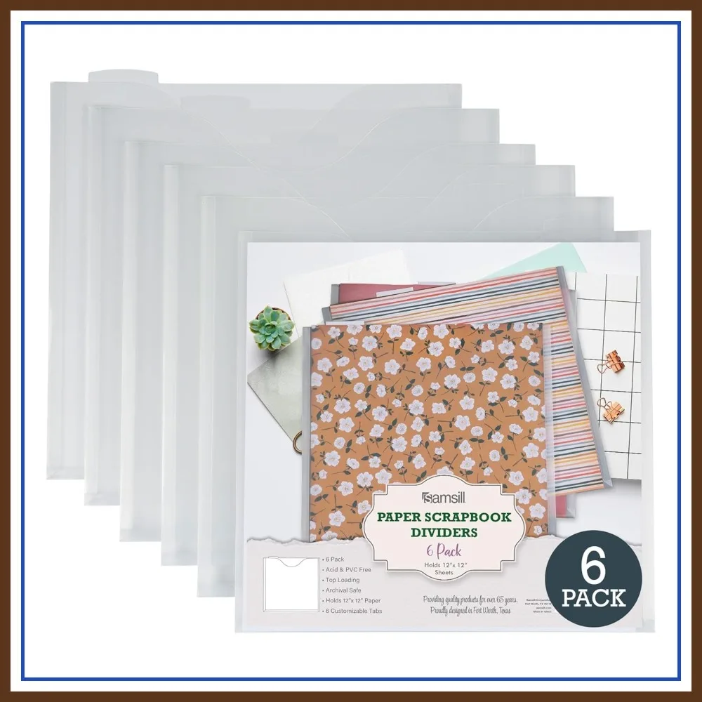 

12x12 Scrapbook Storage Organizer, 12 Pack Top-Loading Paper Files with Customizable Tabs, Heavy-Duty Clear Folders