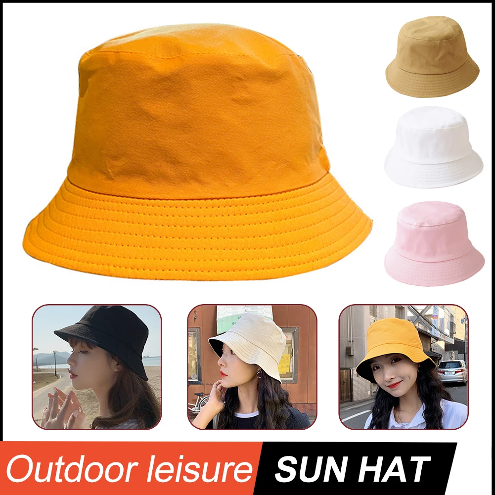 WSKEJI Fishing Man hat Unisex Cotton Bucket Summer Sunscreen Hat Men Pure Color Sunbonnet Fedoras Outdoor Beach Cap