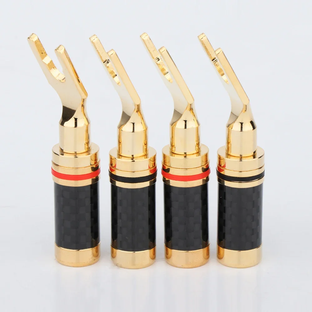 High Quality Pure Copper With 24K Gold Plated Locking Screw Spade Plug Speaker Cable Wire Connector