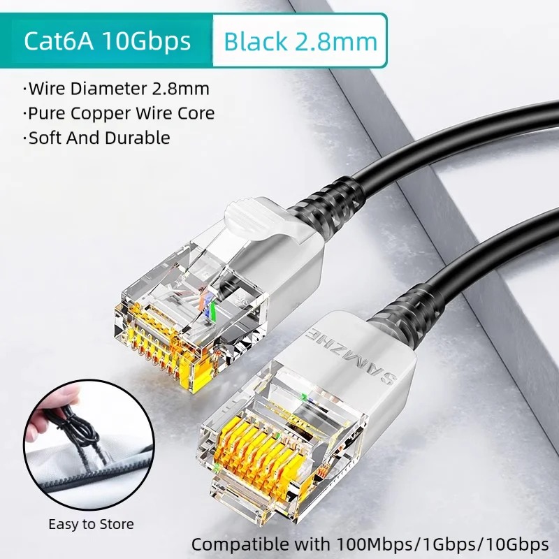 SAMZHE Cat6A Slim Ethernet-Kabel 10Gbps Netzwerk-Patchkabel Kompatibel mit 1000Mbps/10000Mbps für Router, Heimcomputer, Breitband