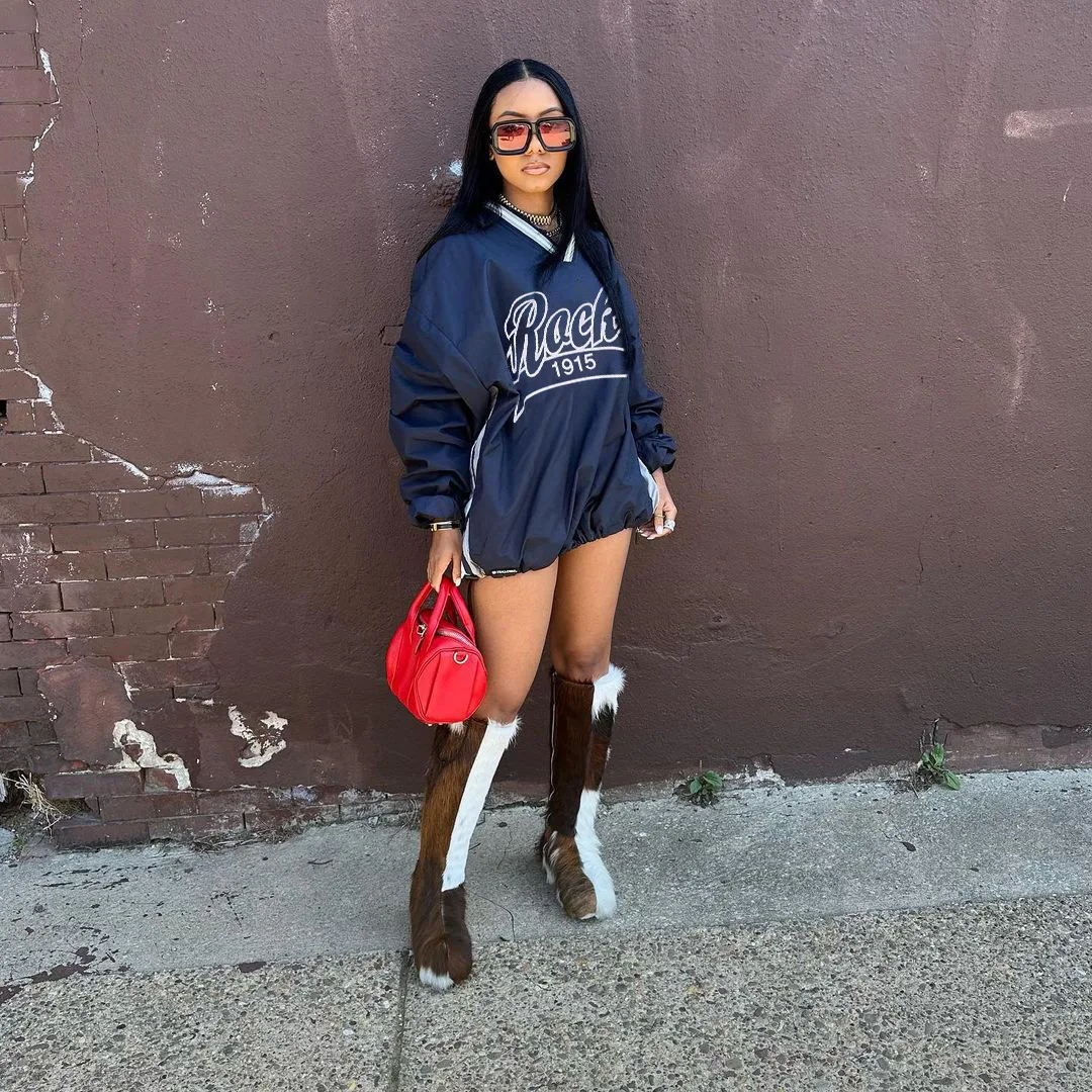 Letter Printed Extra Large Sweatshirt Women's Casual V-neck Long Sleeve Drawstring Loose Top 2025 Spring Harajuku Streetwear