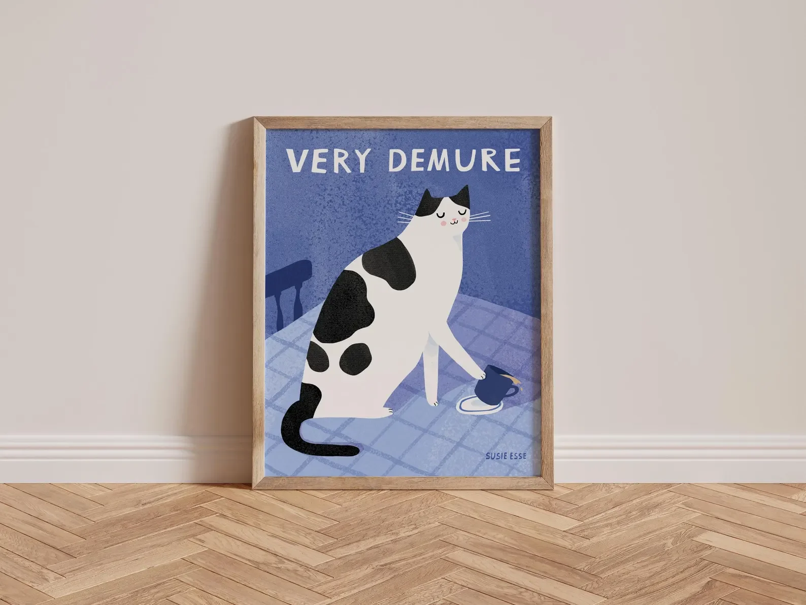 Very Demure Cat Wall Art Print Kitchen Dining Physical Print Black and White Cat Painting, Unframed Cat Poster gift decoration