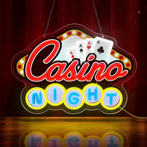 USB Dimmable Casino NIGHT Neon Sign Poker Cards LED Light for Home Bar Poker Party Game Room Wall Decor Themed Lighting
