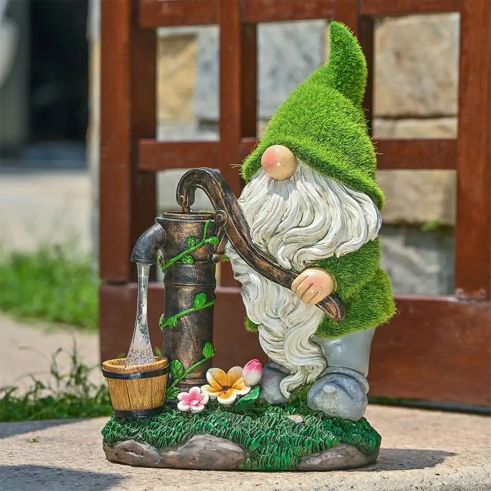 Flocking Elf Solar Garden Night Light American Style Decoration Villa Arrangement Outdoor Garden Water Well Dwarf Resin Crafts