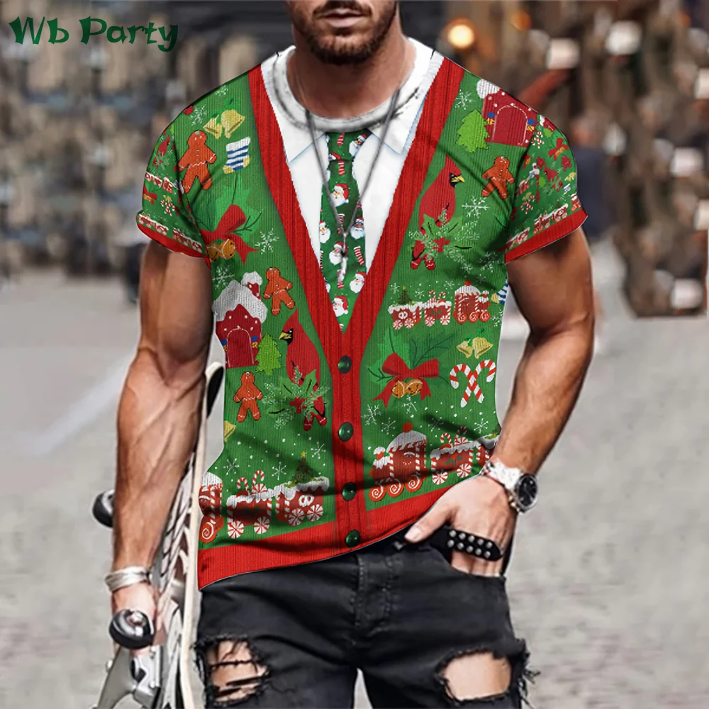 

Funny Christmas Graphic T shirts Summer Men's Shirts O-Neck Short Sleeve Tee Simple 3D Print Y2k Clothes Fashion Men's Clothing