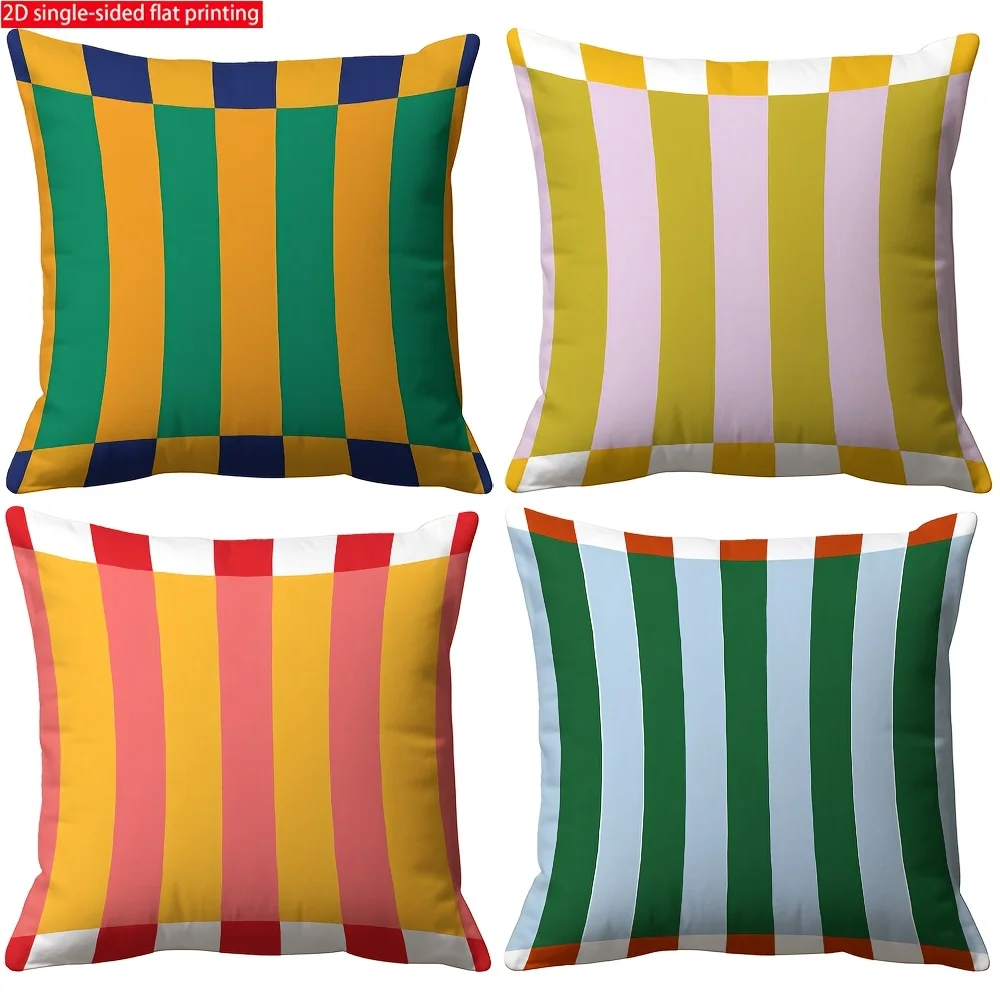 Colorful contrast stripe digital printing pillow cover Short plush Suitable living room bedrooms sofas throw cushion cover