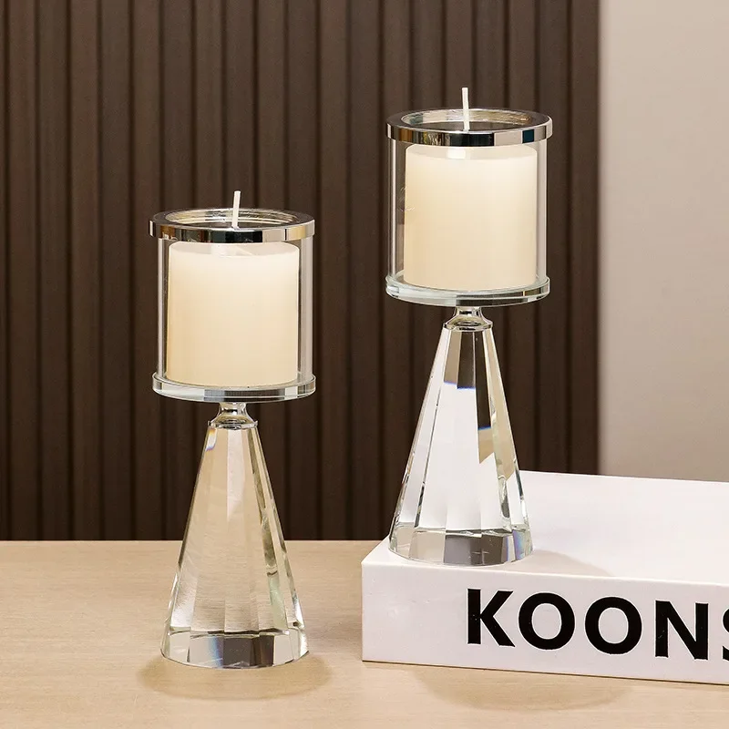 Cone Shaped Crystal Candle Holder Set Home Decoration Handicrafts and Ornaments