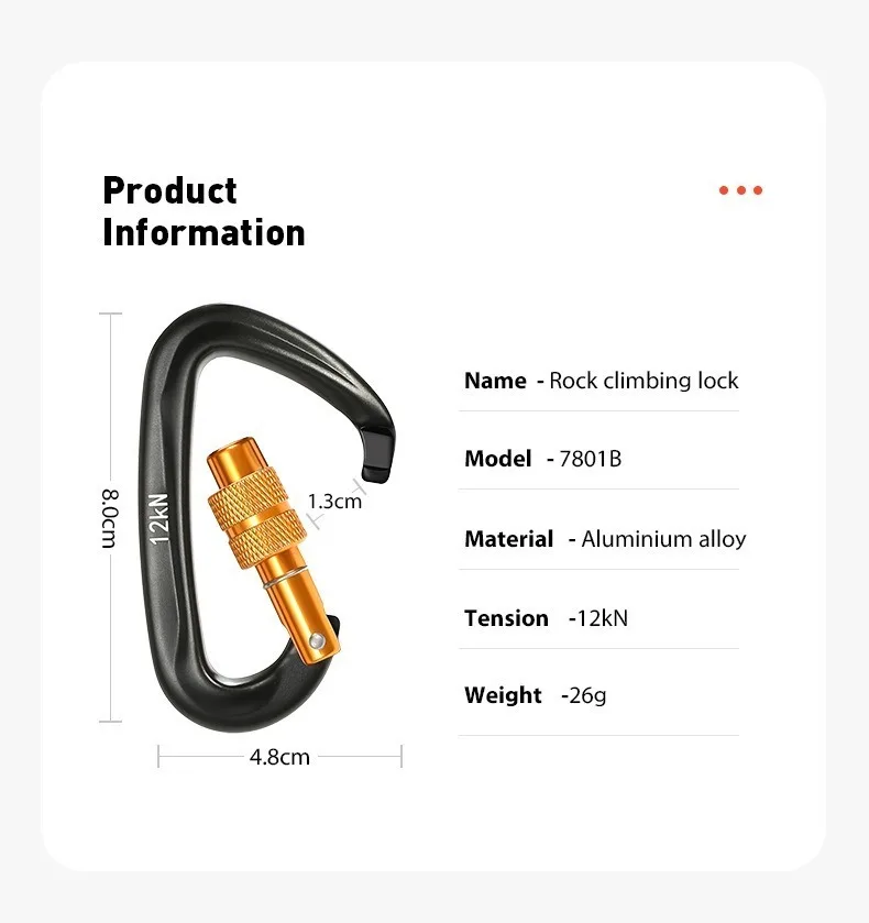 D-Form 12KN Professioneller Karabiner Hochwertiger Aluminium-Kletterhaken Sicherheits-Vorhängeschloss Outdoor-Zubehör – Detail 7