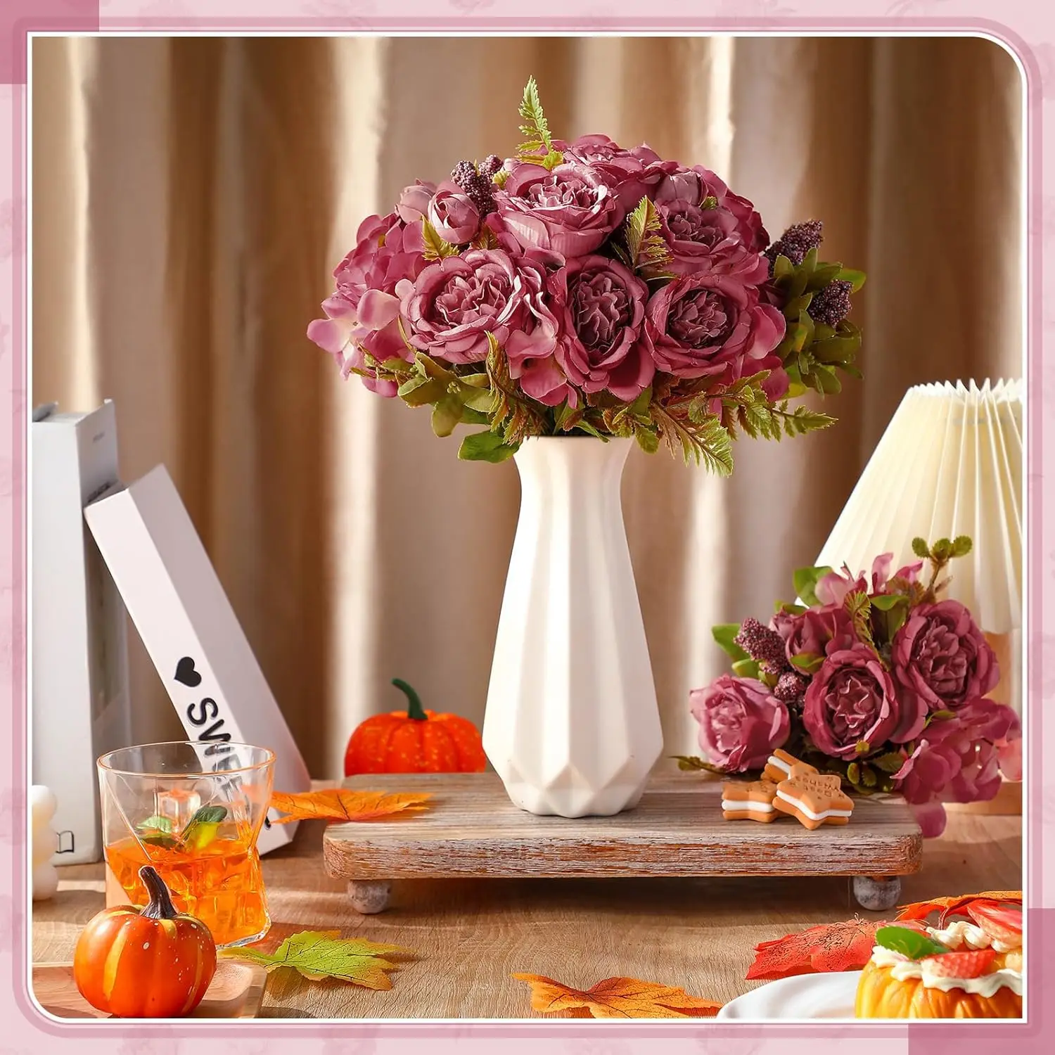 3 Stück Künstliche Blumen für Festivals, Hochzeiten, Rosen, Pfingstrosen, Brautstrauß, Vasen, Raumdekoration, Herbst, Halloween, Seidenhortensien – Detail 7