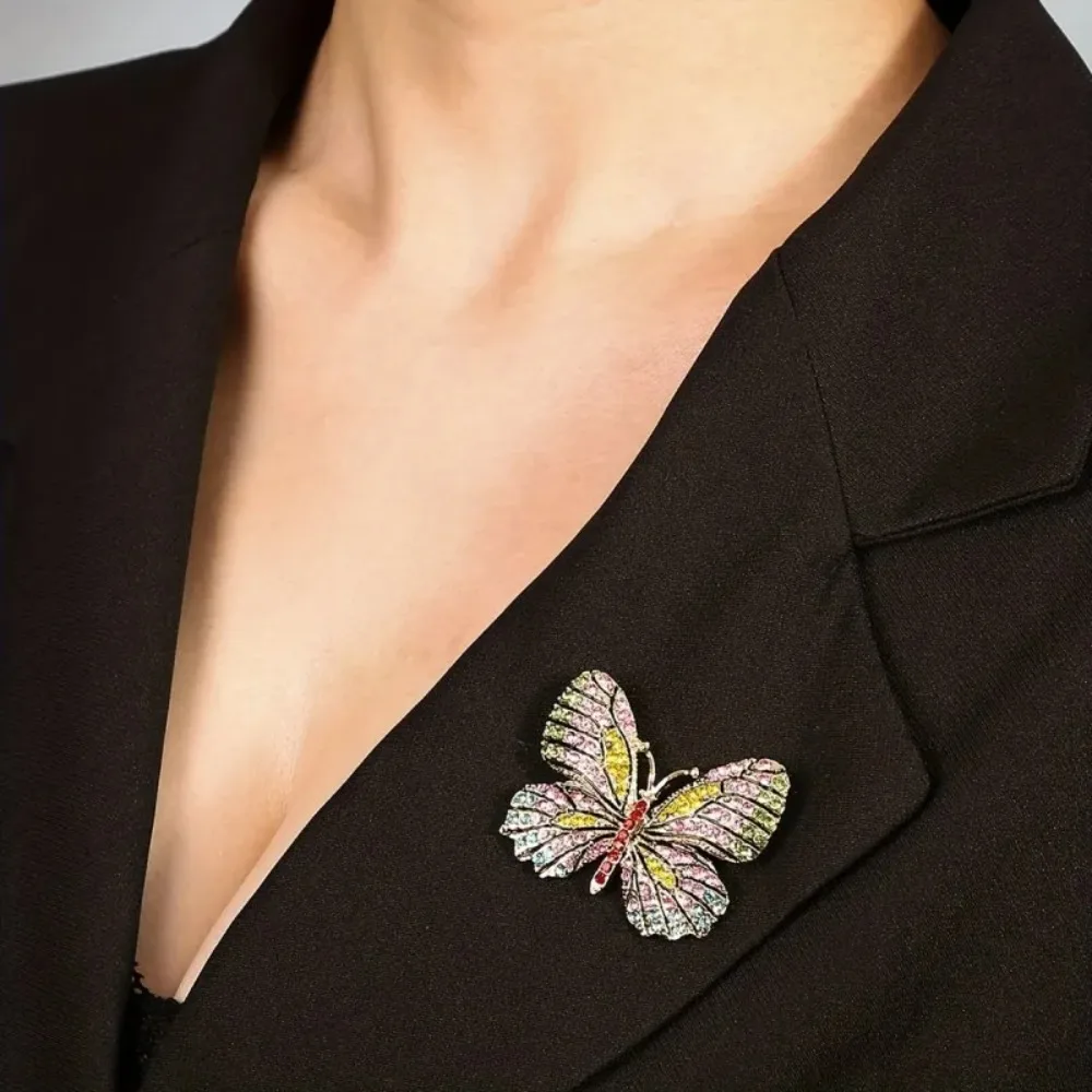 Crystal Rhinestone Colorful Butterfly Brooch Metal Multi-color Backpack Pins Jewelry Gifts Rhinestone Butterfly Brooch Wedding