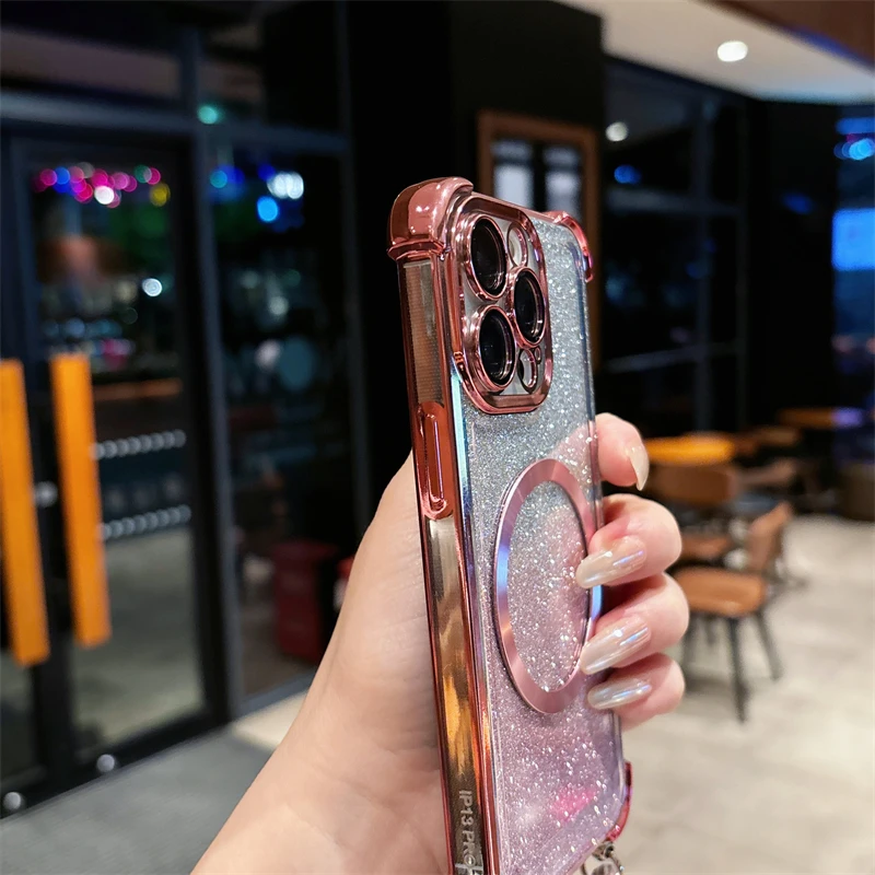 Luxury Phone Case For Redmi Note 13 13 Pro Plus 13R Colorful Plating Magnetic Crossbody Lanyard Soft Silicone Back Covers Funda