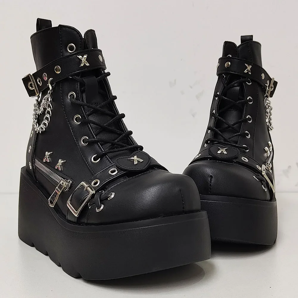 New Gothic Style Platform Vampire Cosplay Women Mid-calf Boots 2024 Winter Wedges Comfy Women Motorcycle Boots Shoes