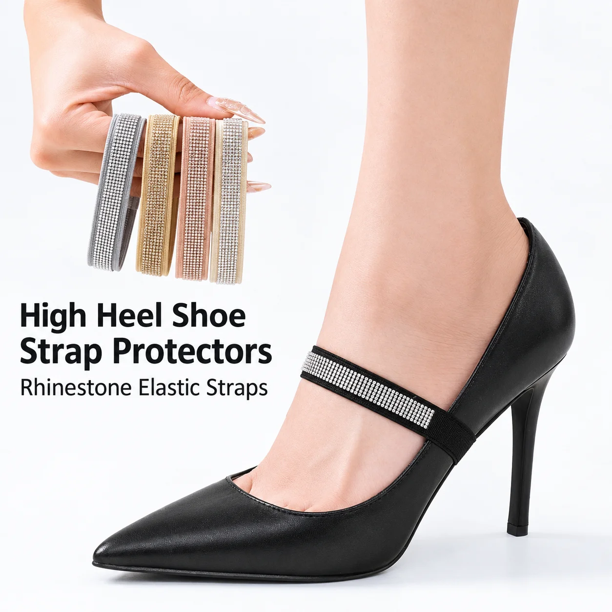 Women's Elastic High Heel Ankle Straps Anti-Slip Shoe Bands Adjustable Shoe Fixing Straps for Loose Shoes