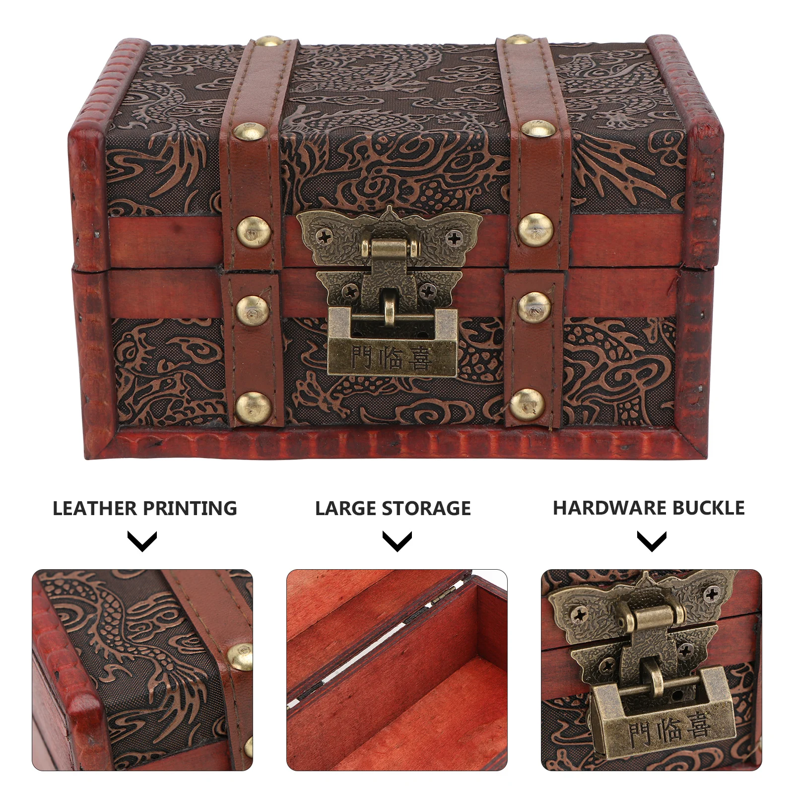 1Pcs Wooden Jewelry Box Decorative Wooden Case Dark Red Waterproof Durable Safe Gift Wrapping Decorative Box Retro Jewelry Case