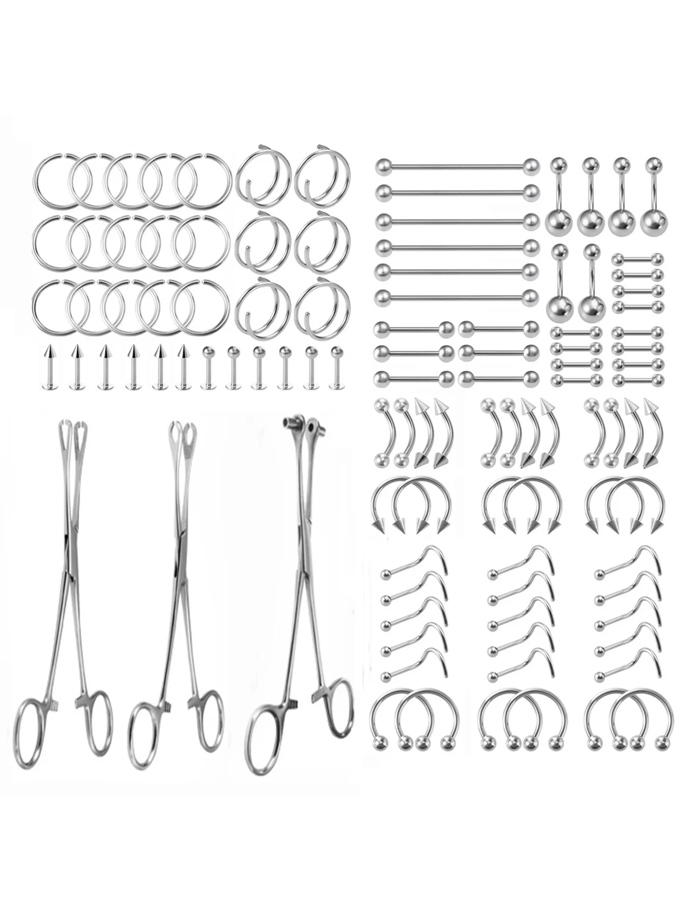 

1set Stainless Steel Body Professional Puncyure Tools Clip Open Clamps Forceps Nose Septum Rings Lip Navel Tongue Belly Piercing