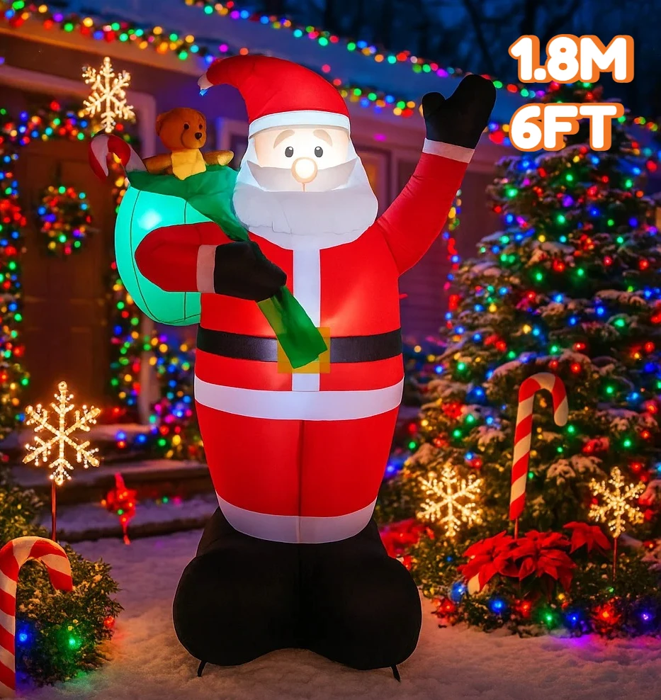 1.8 متر/6FT زينة عيد الميلاد لعبة قابلة للنفخ سانتا كلوز مع شنطة هدايا ساحة المنزل الحلي LED ديكور عيد الميلاد ديكور حفلات لعبة #2