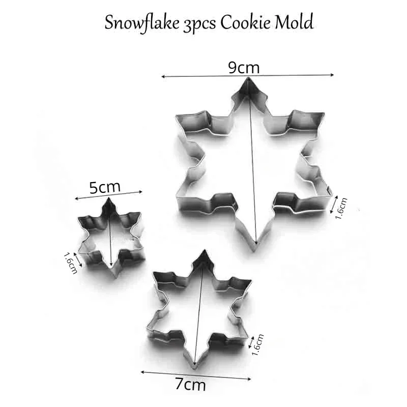 3-piece Snowflake Cookie Mold Food-grade Stainless Steel Baking Tool DIY Personality Cookie Model Cookie Cutters Fondant Cutter