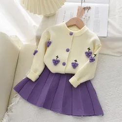 Bear Leader Sweater Girls Clothing Sets 2Pcs Long Sleeve Suits Autumn Winter Knit Cardigan Coat + Skirt Outfits Children Costume